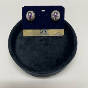 MX Signature Collection Vintage Silver Tone Rope Gold Tone Faux Purple Gem Studs